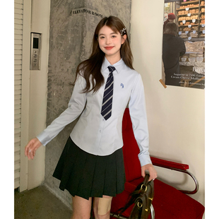 纯色上衣女衬衣 月华高小个子秋季 东京岁时记jk学院风蓝色长袖 衬衫