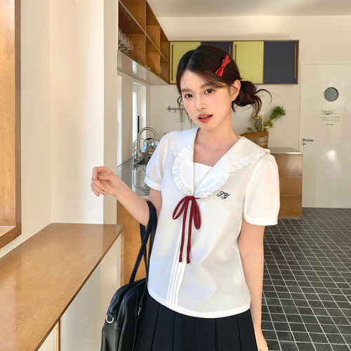 东京岁时记jk双边领短袖衬衫女夏