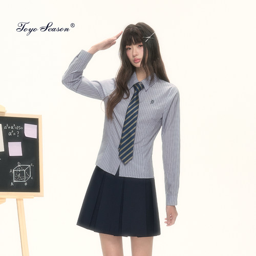 东京岁时记jk蓝色条纹长袖衬衫女