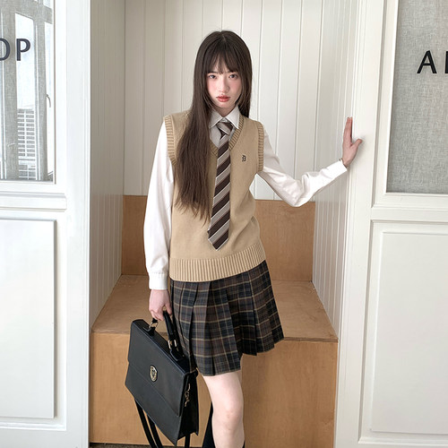 jk制服叠穿套头针织马甲背