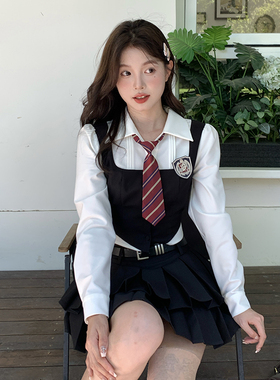 惠子小姐jk制服套装学院风半裙假两件衬衫两件套长袖女东京岁时记