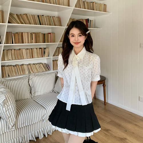 东京岁时记jk甜美波点短袖衬衫女