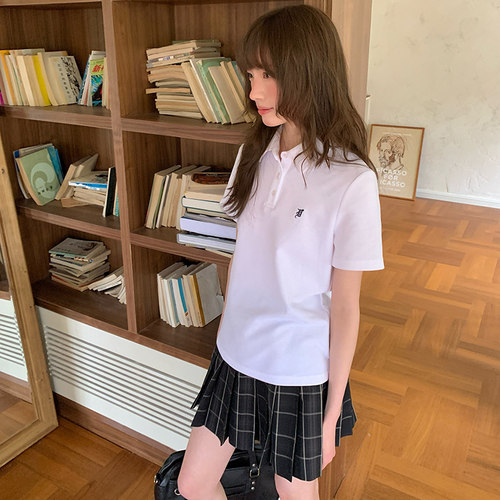 polo衫女日系甜妹刺绣T恤
