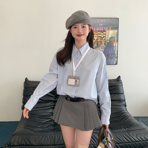 jk衬衫制服水蓝色长袖秋