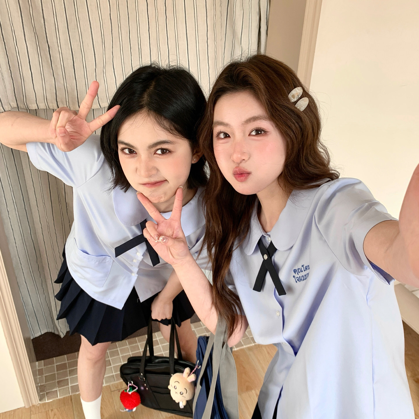 东京岁时记jk女夏学院风可爱圆领衬衫小个子蓝色短袖泰式校服套装