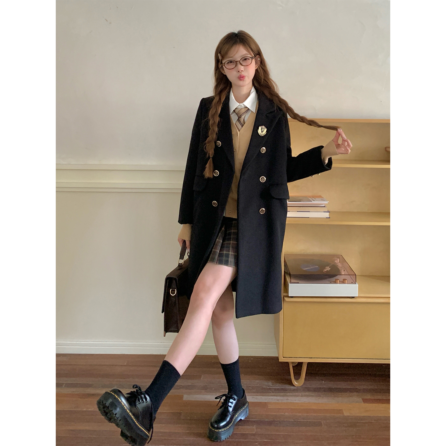 东京岁时记秋冬双排扣学院风大衣
