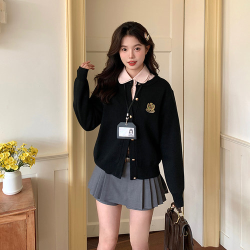 jk制服2026秋黑色针织衫上衣