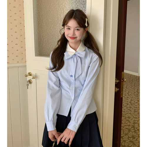东京岁时记学院风蓝条衬衫制服