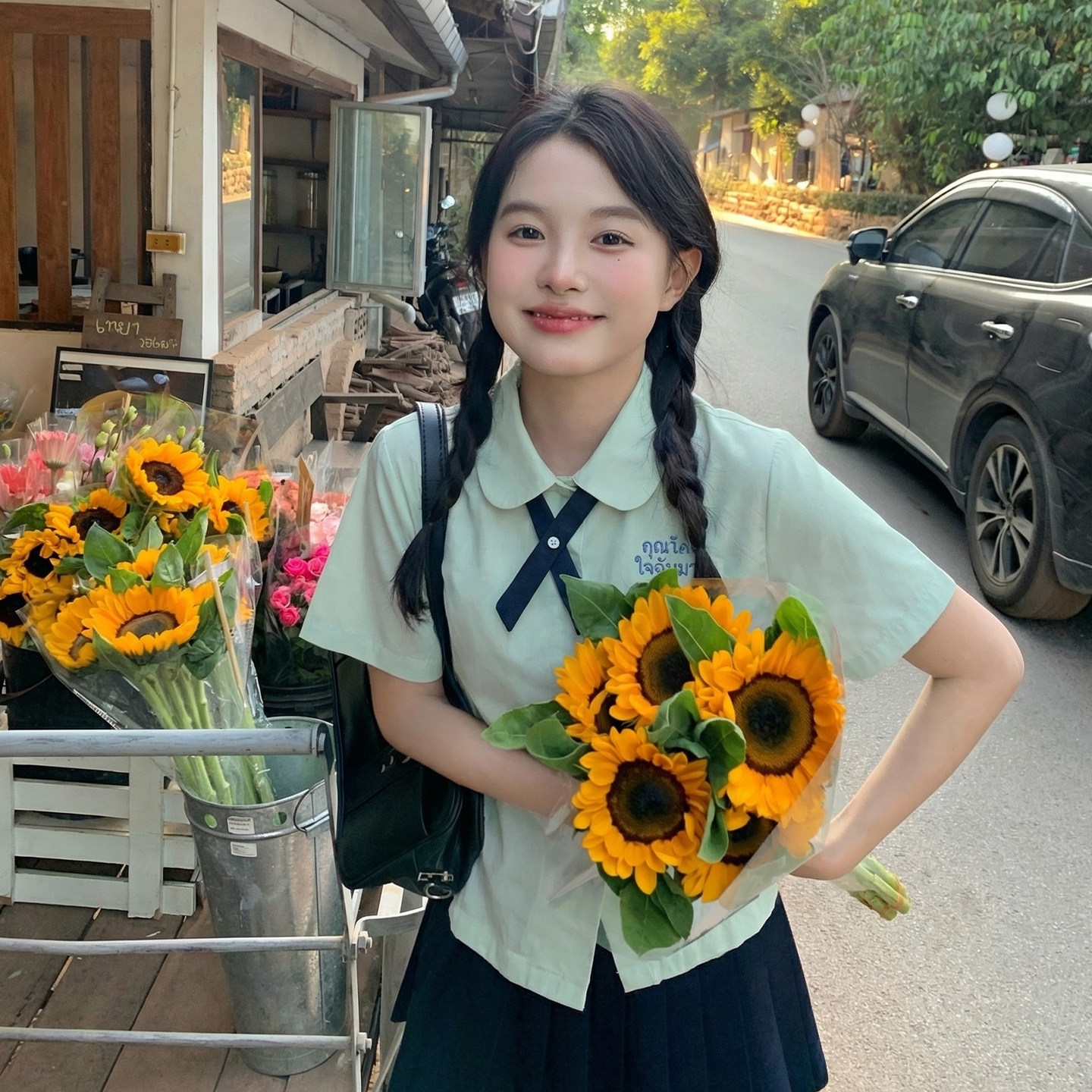 东京岁时记jk制服学院风绿色短袖衬衫女夏小个子百搭日系校服套装