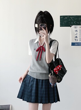 东京岁时记jk格裙蓝色细格半身裙夏季女a字裙高腰小个子格子短裙