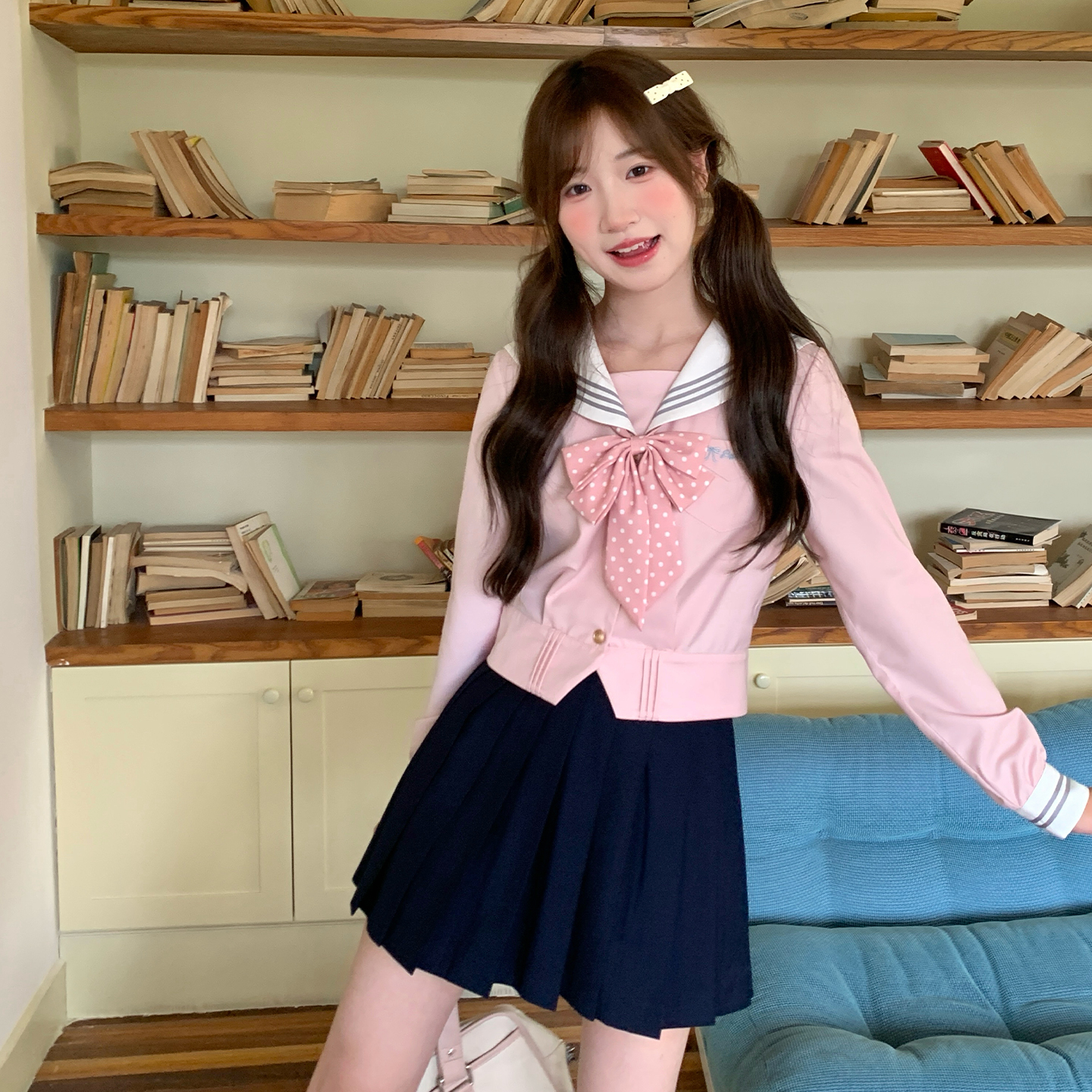 东京岁时记jk粉撞白甜美海军风水手服女小个子绀色百褶裙制服套装