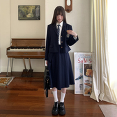 藏青色西装 外套原创jk制服学院风校供早春中长裙套装 女东京岁时记