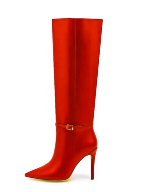 欧美外贸尖头细高跟皮带扣套筒及膝靴47大码反串伪娘CDTS高筒靴女
