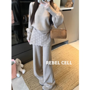 设计小众秋冬新款 REBEL 屁帘微喇裤 ins风休闲穿搭套装 CELL韩式