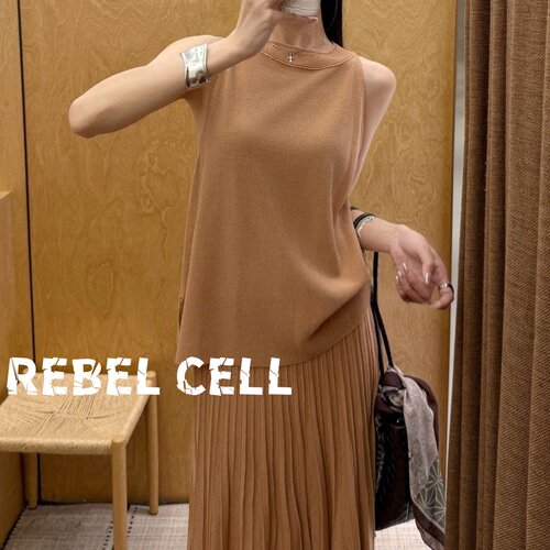 REBEL CELL度假风镂空冰丝针织背心套装夏新款百褶半身裙两件套女