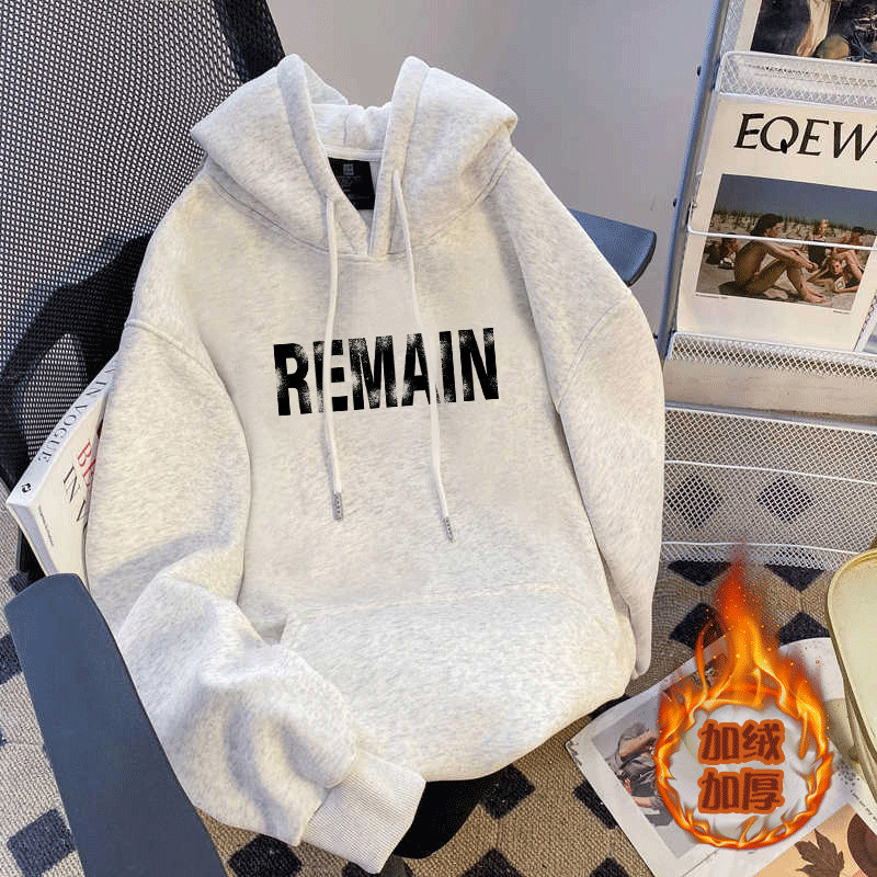 男女童加绒连帽卫衣纯棉秋冬新款儿童宽松字母洋气上衣学生一体绒