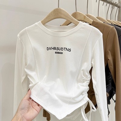 纯棉女童短款长袖t恤春秋季2025新款儿童女孩洋气修身打底衫上衣