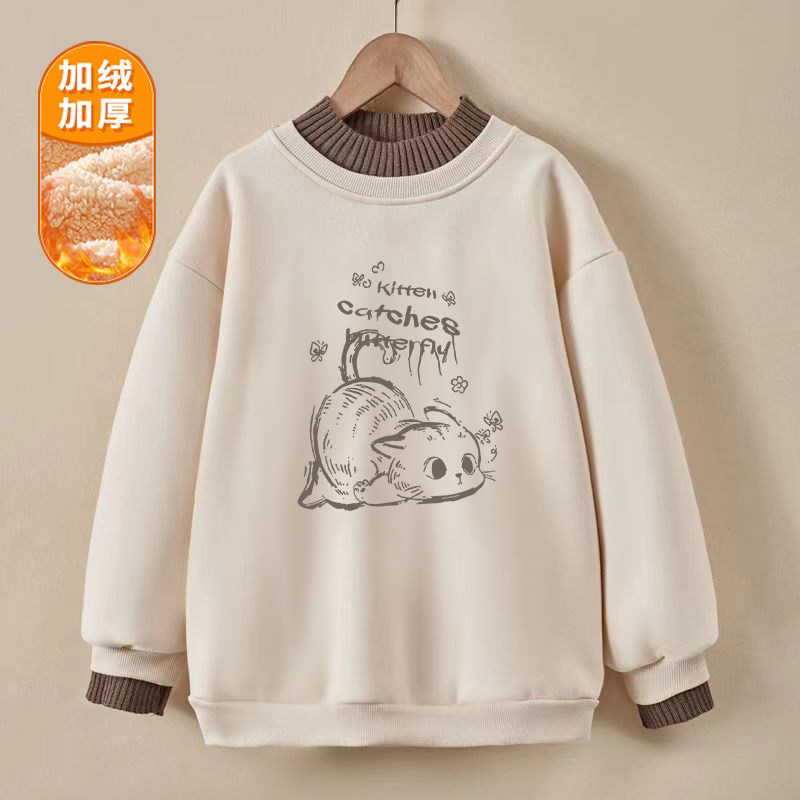 纯棉女童加绒卫衣秋冬装新款儿童洋气保暖上衣女孩假两件加厚外套