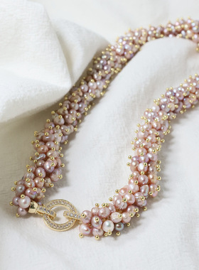 天然淡水珍珠毛毛虫项链小众简约颈链高级感手工时尚通勤批发女