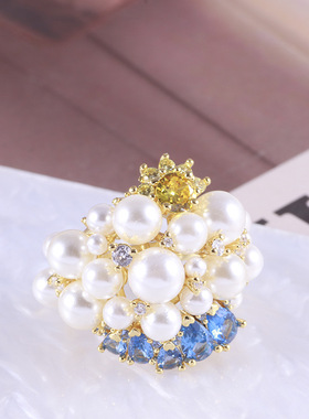 欧美饰品批发闪耀繁星满钻珍珠蓝色水滴设计奢华时尚戒指一件代发