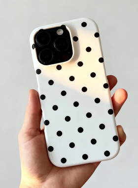 ins风 韩国菲林半包菲林黑白小波点简约超薄磨砂手机壳适用iPhone