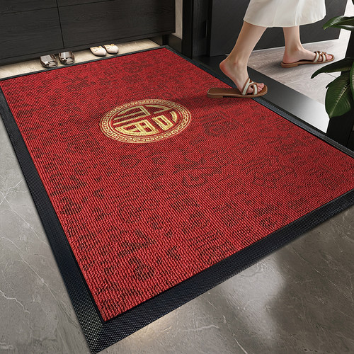 新中式红色高级感入户门地垫新年玄关大门口进门耐脏免洗绣花脚垫