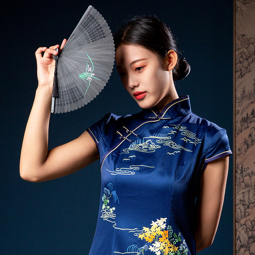 古风女士日用折叠小折扇全竹扇彩绘镂空雕刻工艺扇子古典礼品扇