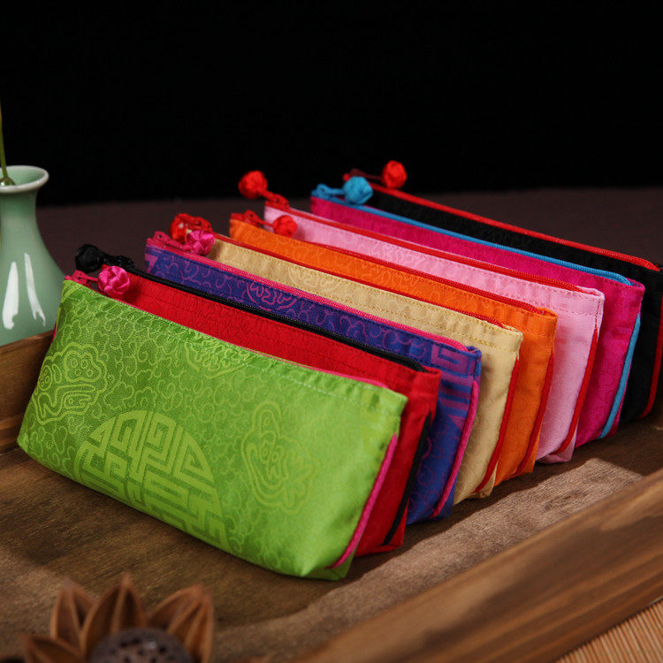 中国特色万寿花纹零钱包丝绸织锦缎化妆包出国送老外同学特色礼品