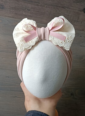 藕粉色婴儿帽子春秋女宝宝初生儿胎帽新生儿护囟门帽婴幼儿印度帽