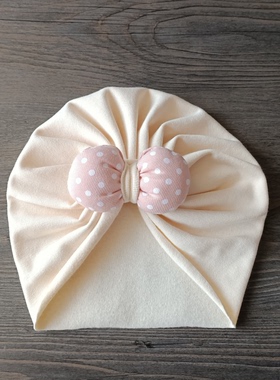 胖嘟嘟小蝴蝶结 婴儿帽子纯棉春秋单层印度护囱门帽新生儿囟门帽