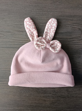 香芋紫 可爱纯棉婴儿帽子护卤门女宝宝胎帽新生儿0-3-6个月套头帽