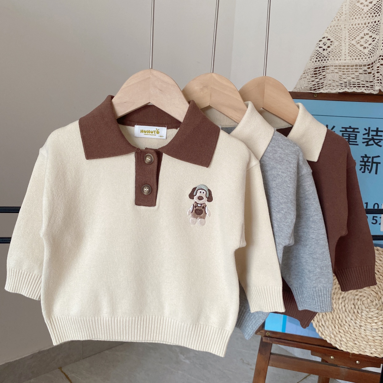 儿童翻领毛衣小童棉线打底衫针织