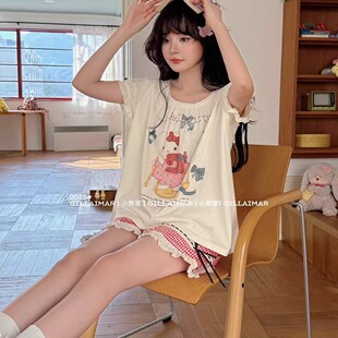 可爱kitty猫宽松休闲少女家居服套装 莫代尔睡衣女款 短裤 夏季 短袖