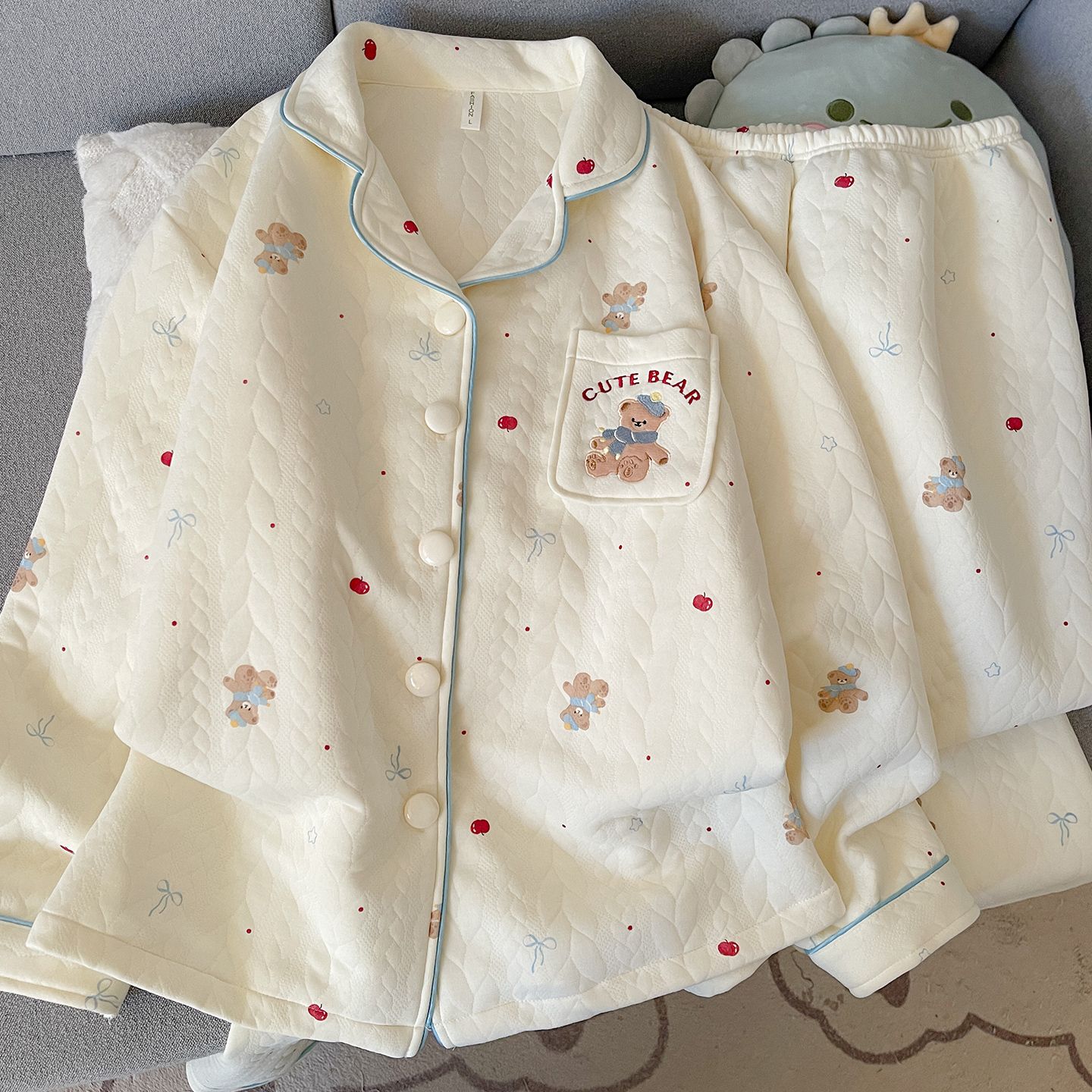 空气棉夹层睡衣女秋冬季加厚保暖可爱卡通宽松学生秋冬款家居服