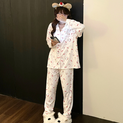 德绒睡衣女秋冬季保暖薄绒可爱卡通开衫学生宽松春秋款家居服套装
