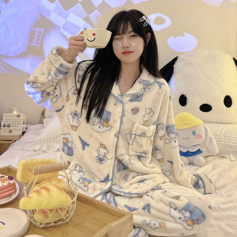 女珊瑚绒卡通可爱睡衣秋冬季加厚