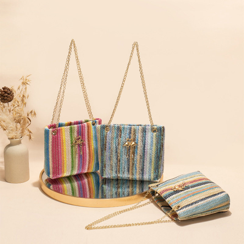 2023新款秋冬季彩虹编织托特包女士单肩包简约撞色天鹅装饰手提包,箱包皮具/热销女包/男包,通用款女包,淘宝优惠券,粉丝福利购,淘宝优惠卷