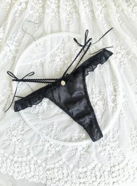 日系纯欲仙女风丝绒黑白波点蝴蝶结性感美腰线丁字裤三角裤两色