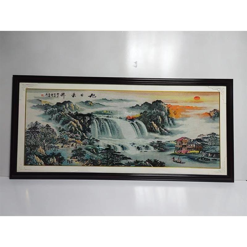 纯手工十字绣成品旭日东升风景山水客厅办公室装饰挂画带框绣好的