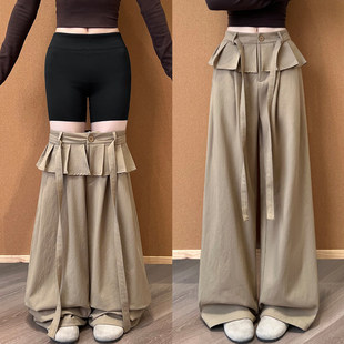 阔腿裤 假两件屁帘花边百褶裙裤 休闲裤 西装 2026春秋新款 直筒裤 女装