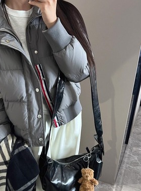 美式经典条纹灰色棉服女2025冬季新款保暖加厚小众设计感棉衣棉袄