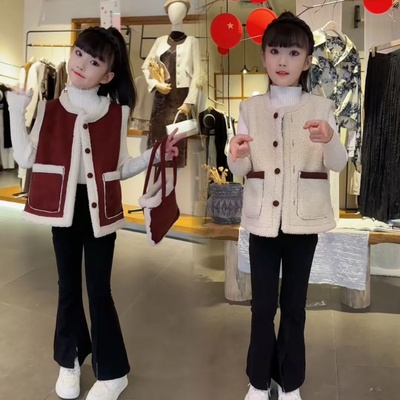 女童慵懒风两面穿马甲秋冬装