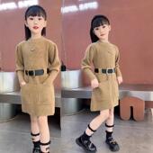 大儿童收腰设计感法式 女童连衣裙秋冬装 2024新款 打底洋气毛衣裙子