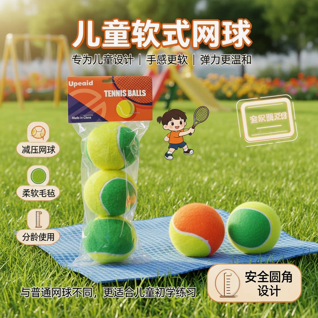 儿童网球橙色绿色减压网球软式入门练习球训练初学者短式网球75mm