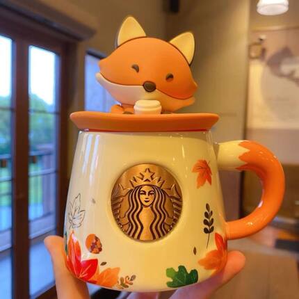 星ba杯子枫叶萌兔杯盖造型陶瓷马克杯防尘咖啡杯可爱水杯送礼