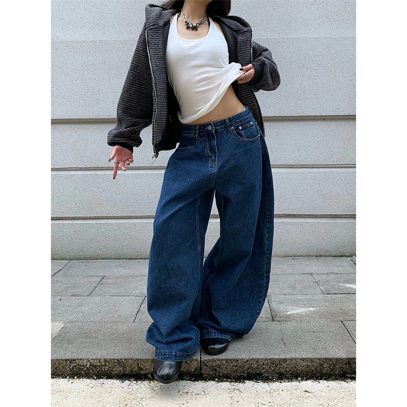 美式复古刺绣弯刀牛仔裤女2026秋季新款低腰宽松直筒阔腿休闲裤子
