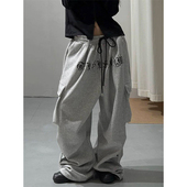 宽松印花垂感休闲裤 女2026春秋新款 高腰直筒卫裤 美式 阔腿跳舞裤 子