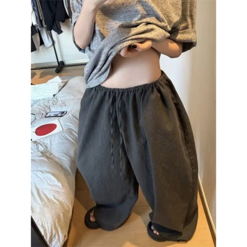 美式宽松垂感格子休闲裤