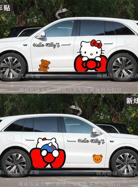 适用理想L6车贴可爱卡通HelloKitty凯蒂猫车身贴纸L7L8L9装饰贴画