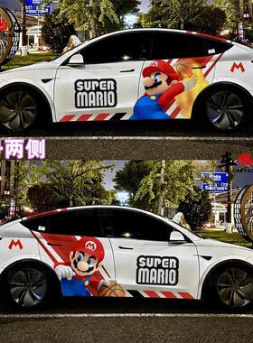 适用特斯拉3Y个性卡通马里奥车贴纸 蔚来es56 su7yu7超级玛丽拉花